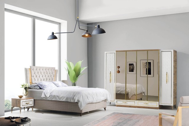 Bodrum Yatak Odası Lüks Modern Tasarım 6 Kapaklı Çekmeceli Gardıroplu